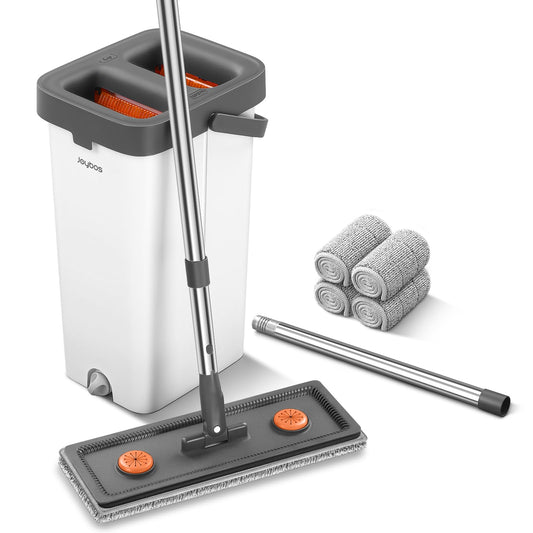 JUDRDO Mop and Bucket with Wringer Set for Home,61" Flat Mop and Bucket System for Floor Cleaning,Wet Dry Mop Window Wall Cleaner with Long Handle,Floor Mop with 4 Washable Microfiber Pads