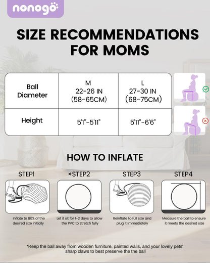 nonogo Birthing Ball for Pregnancy with Resistance Bands- Exercise Ball for Working Out, Yoga, Physical Therapy, Maternity Physio, Balance Stability Ball with Pump