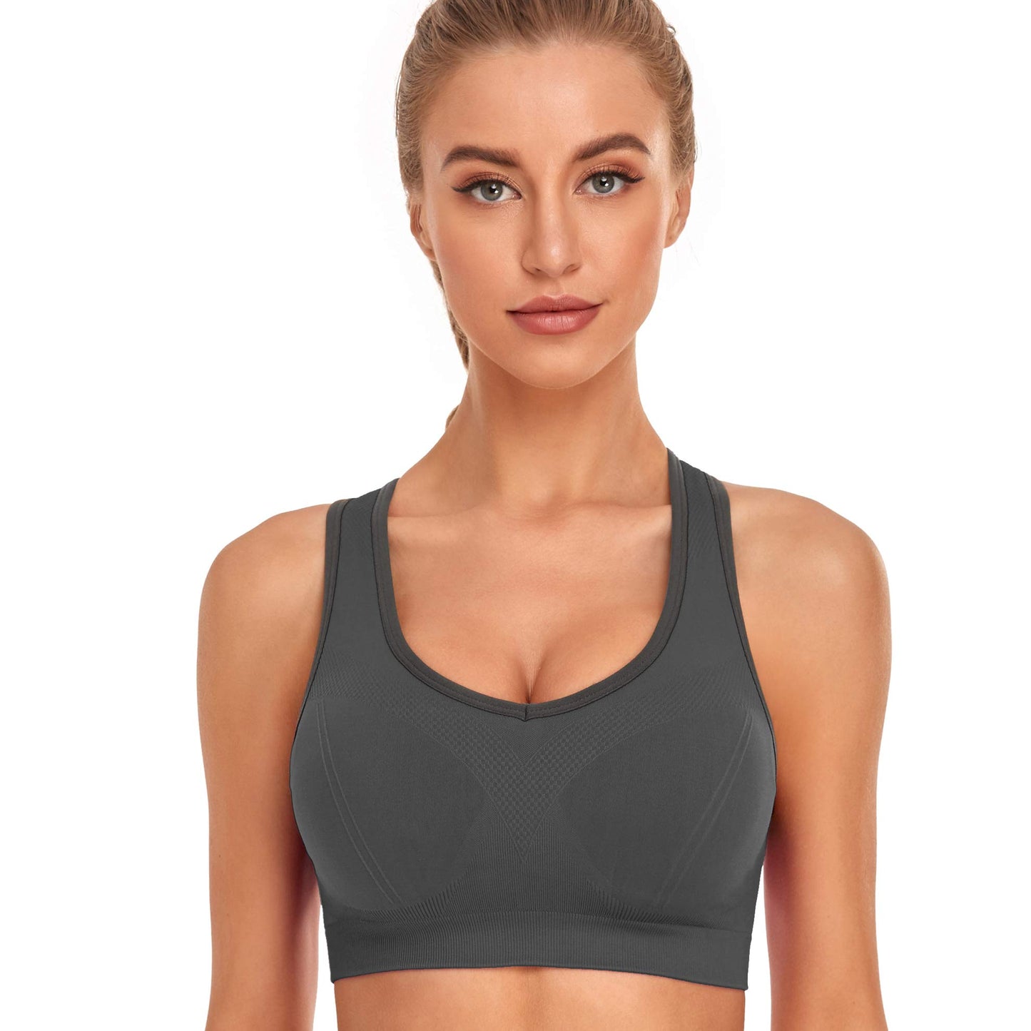 GXXGE Padded Racerback Sports Bras for Women High Impact Workout Yoga Gym Activewear Fitness Bra Black Grey White Blue Pink XX-Large