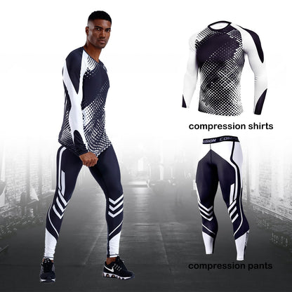 OEBLD Men's Workout Compression Clothes Long Sleeve Compression Shirts and Pants Thermal Base Layer Set