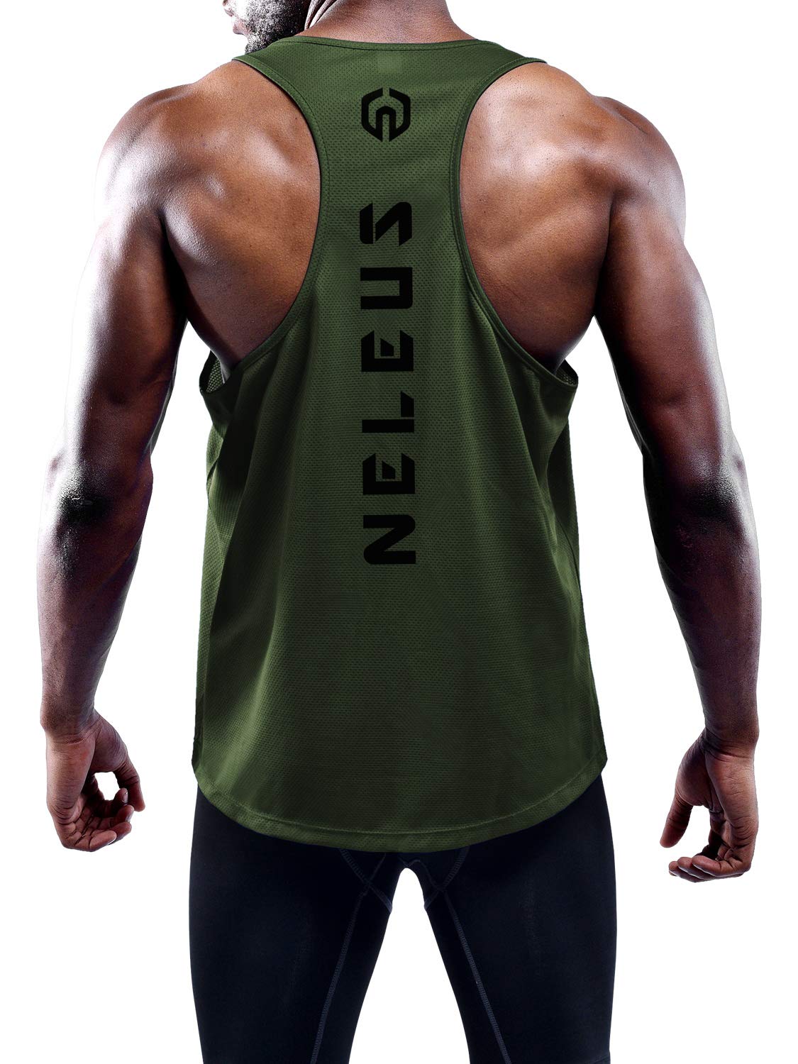 NELEUS Men's 3 Pack Dry Fit Workout Gym Muscle Tank Tops,5031,Black,Grey,Olive Green,M,EU L