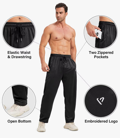 5 Pack Mens Sweatpants Open Bottom Joggers for Men with Zip Pockets Loose Fit Mesh Athletic Pants for Running,Casual(Black,Black,Dark Gray,Navy,Light Gray,M)