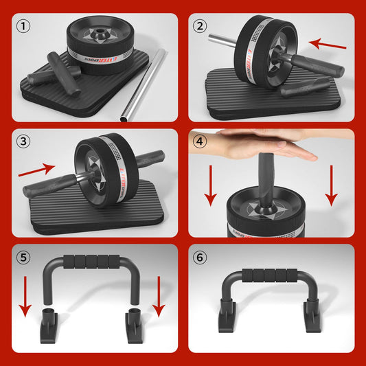 EnterSports Abs Roller Wheel Kit, Exercise Wheel Core Strength Training Abdominal Roller Set with Push Up Bars, Resistance Bands, Knee Mat Home Gym Fitness Equipment for Abs Workout