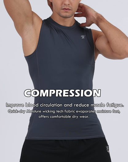 TELALEO 5 Pack Men's Athletic Compression Shirts Sleeveless Workout Tank Top Sports Base Layer Running Basketball L