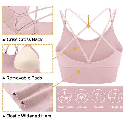 Sykooria Sports Bras for Women Medium Support Workout Bras Strappy Low Impact Gym Sports Bra 5 Pack