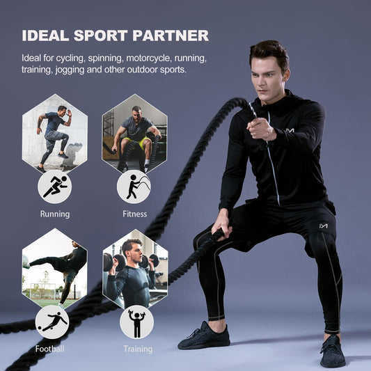 MEETYOO 5Pcs Men's Compression Sets Pants Long Sleeve Shirt Athletic Shorts Running Jacket Short Sleeve t-Shirts