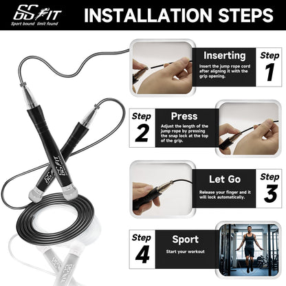 66FIT Weighted Jump Rope, Self-Locking Design, Black, High-Speed 360° Rotatable with Non-Slip Handle & 2 Interchangeable Ropes for Home Gym, Fitness Training, Cardio Workout