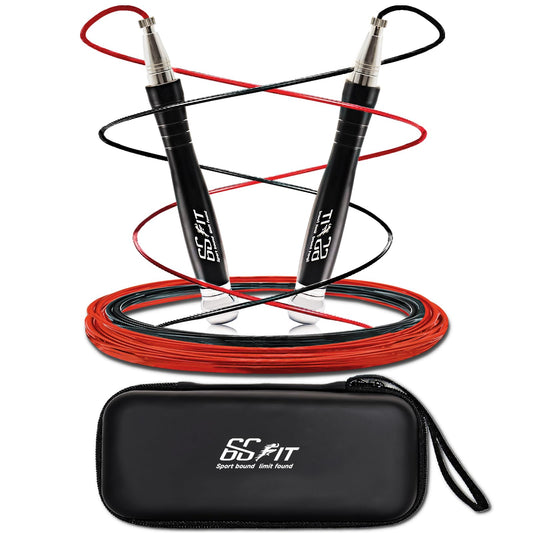 66FIT Weighted Jump Rope, Self-Locking Design, Black, High-Speed 360° Rotatable with Non-Slip Handle & 2 Interchangeable Ropes for Home Gym, Fitness Training, Cardio Workout