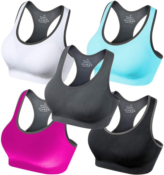 GXXGE Padded Racerback Sports Bras for Women High Impact Workout Yoga Gym Activewear Fitness Bra Black Grey White Blue Pink XX-Large