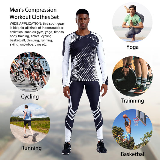 OEBLD Men's Workout Compression Clothes Long Sleeve Compression Shirts and Pants Thermal Base Layer Set