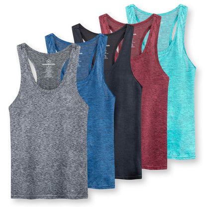 5 Pack: Womens Quick Dry Fit Ladies Tops Blouse Tee Athletic Yoga Workout Running Gym Active Tees Exercise Women Racerback Sleeveless Flowy Fitness Loose Fit Moisture Wicking Tank Top - Set 10,XXL