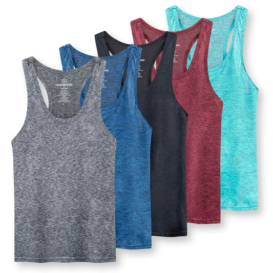5 Pack: Womens Quick Dry Fit Ladies Tops Blouse Tee Athletic Yoga Workout Running Gym Active Tees Exercise Women Racerback Sleeveless Flowy Fitness Loose Fit Moisture Wicking Tank Top - Set 10,XXL