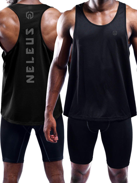 NELEUS Men's 3 Pack Dry Fit Workout Gym Muscle Tank Tops,5031,Black,Grey,Olive Green,M,EU L