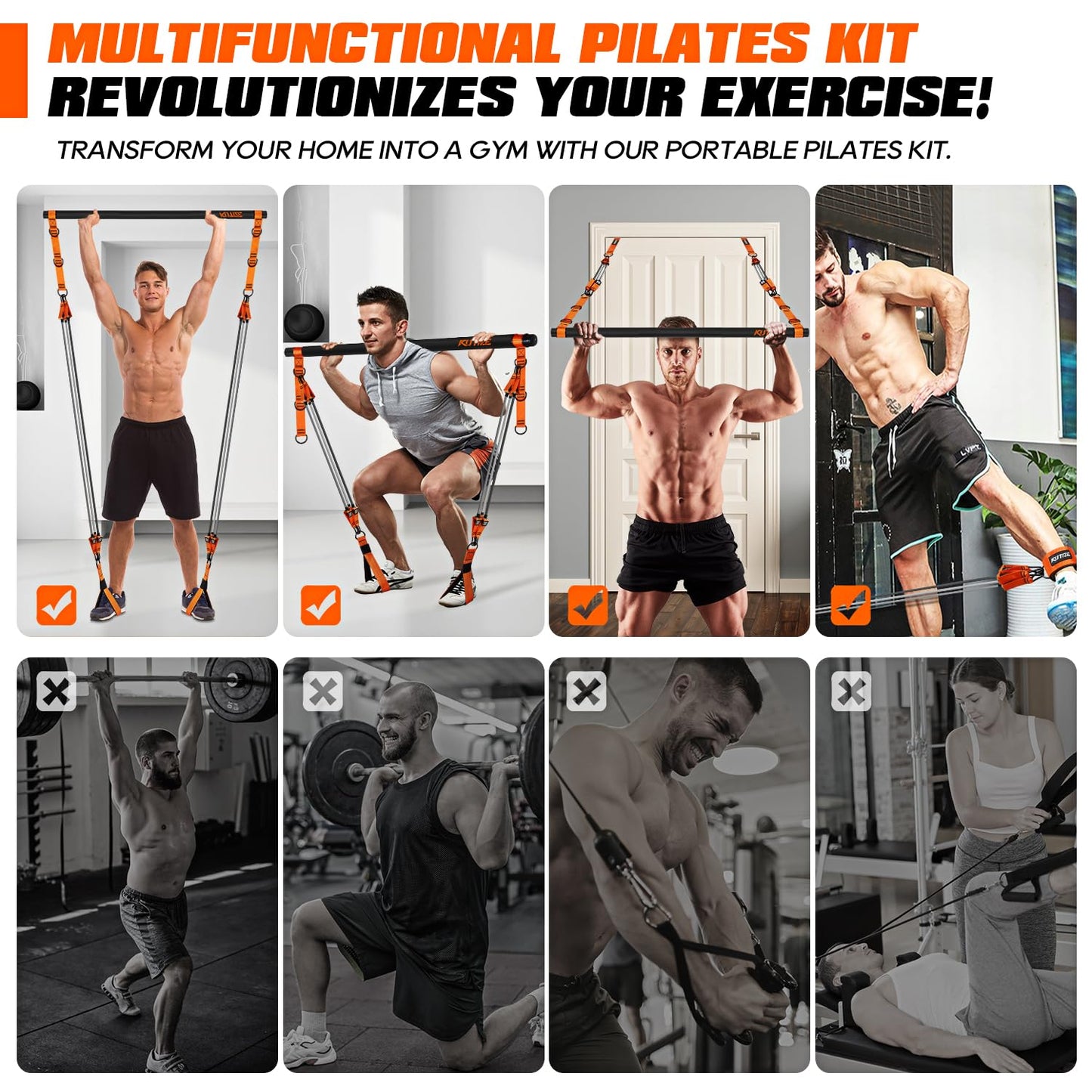KUTIZE Pilates Bar Kit with Resistance Bands, Heavy Duty Pilates Equipment for Men, Strength Training Bar for Legs, Hip, Back, Arm, Abs, Chest, Shoulders, Portable Home Gym Full Body Workout Equipment