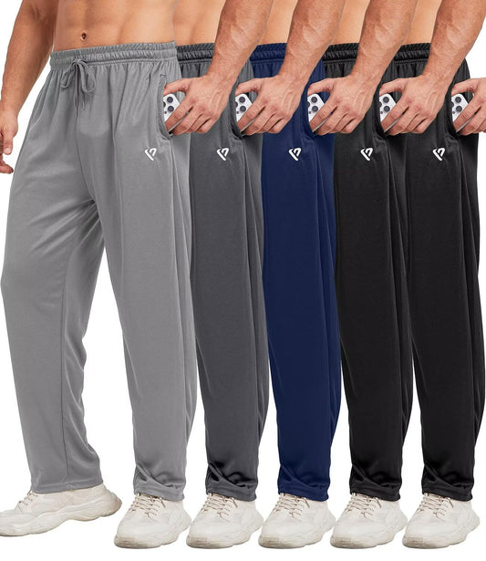 5 Pack Mens Sweatpants Open Bottom Joggers for Men with Zip Pockets Loose Fit Mesh Athletic Pants for Running,Casual(Black,Black,Dark Gray,Navy,Light Gray,M)