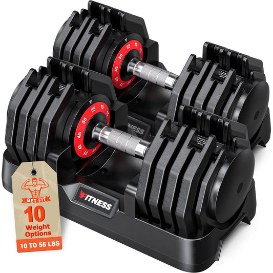 Rendpas Adjustable Dumbbells Set of 2, 1-Sec Adjustable Weights Dumbbells Set, 10 in 1 Dumbbell Set with Anti-Slip Texture Handle, Weight Set For Home Gym Suit both Men and Women