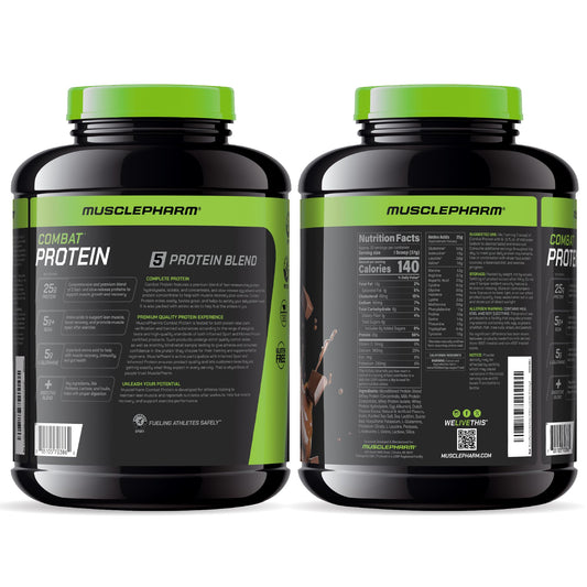 MusclePharm Combat Protein Powder, Chocolate Milk Flavor, Fuels Muscles for Productive Workouts, 5 Protein Sources including Whey Protein Isolate & Egg Albumin, Gluten Free, 4.2 lb, 52 Servings
